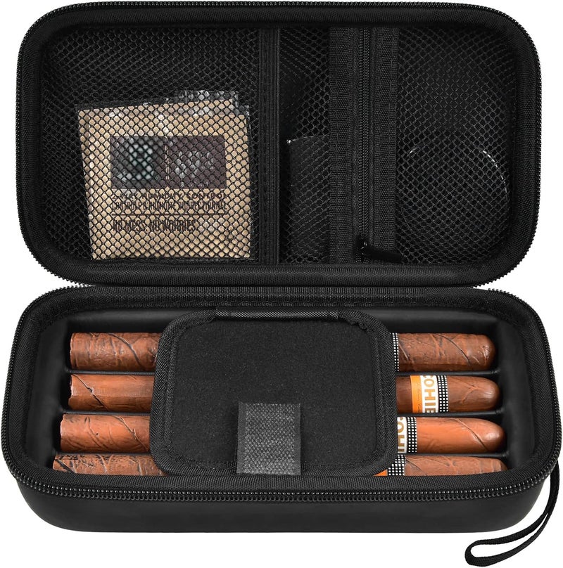 casmilee Cigar Case, 4 Finger Humidors Cigars Box with Humidifier. Cigar Travel Holder for Cigar Cutter/Lighter/Humidity Control Packs Set, Cigar Accessories Gifts for Men - Storage Case & Humidifier Only - Image 1